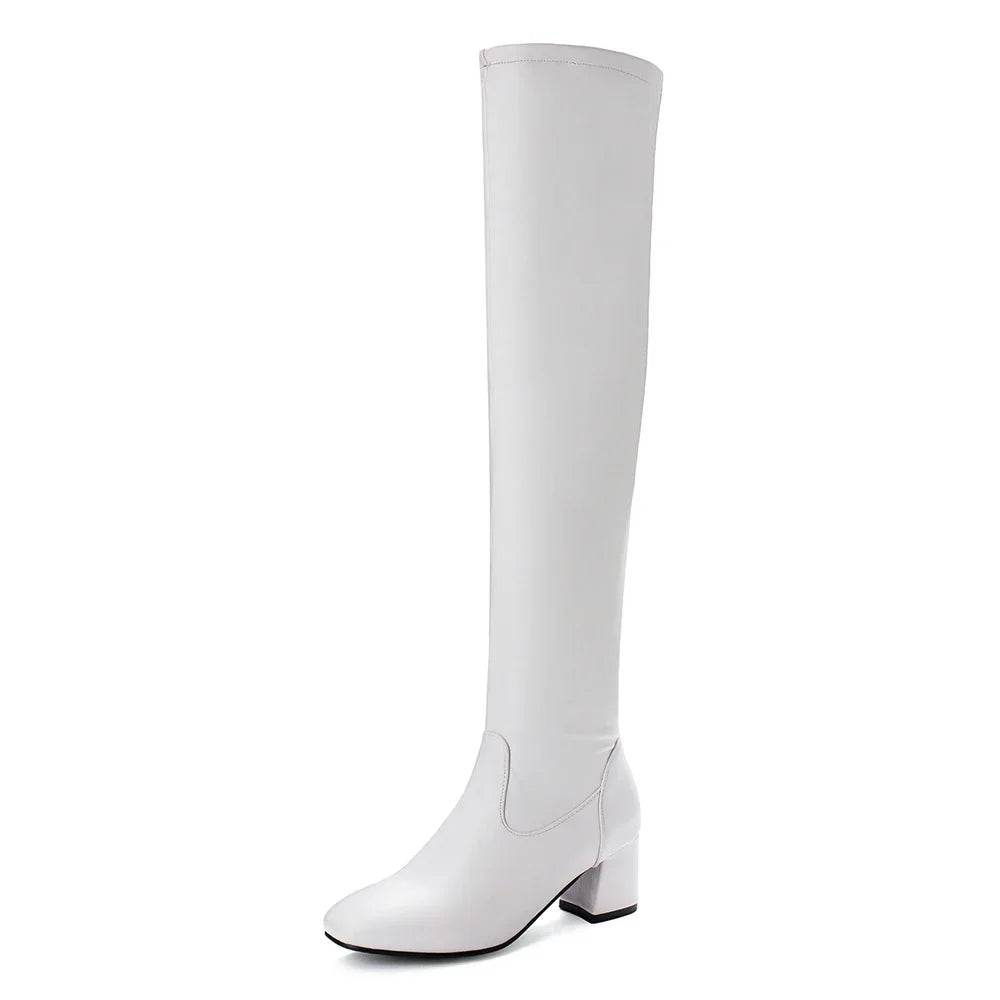 Buy Center Over The Knee Boots - Thick Heels, PU Leather, Stylish - Buy Center UK