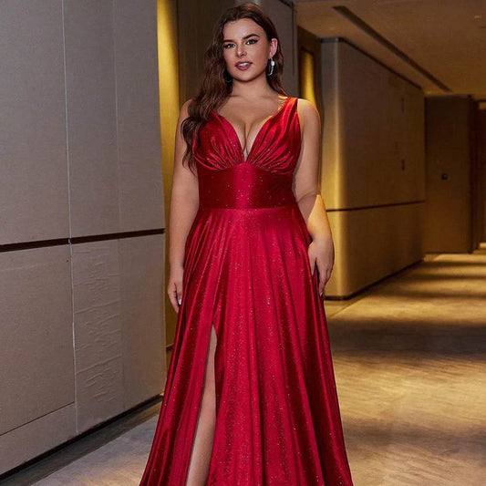 Buy Center Elegant Plus Size Party Dress - V-Neck A-Line Long Design - Buy Center UK