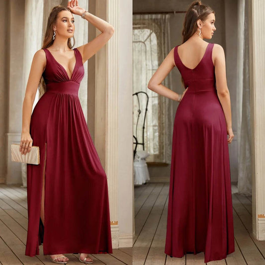 Buy Center Elegant Black Maxi Evening Gown - V-Neck, A-Line Design - Buy Center UK