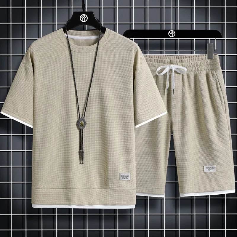 Buy Center Men’s Waffle Textured Summer Suit - Short Sleeve Two-Piece - Buy Center UK