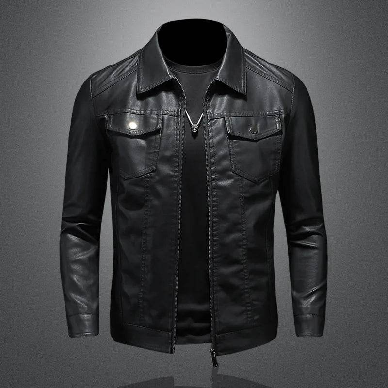Buy Center Men's Lapel Leather Jacket - Oversized Waterproof Moto Style - Buy Center UK