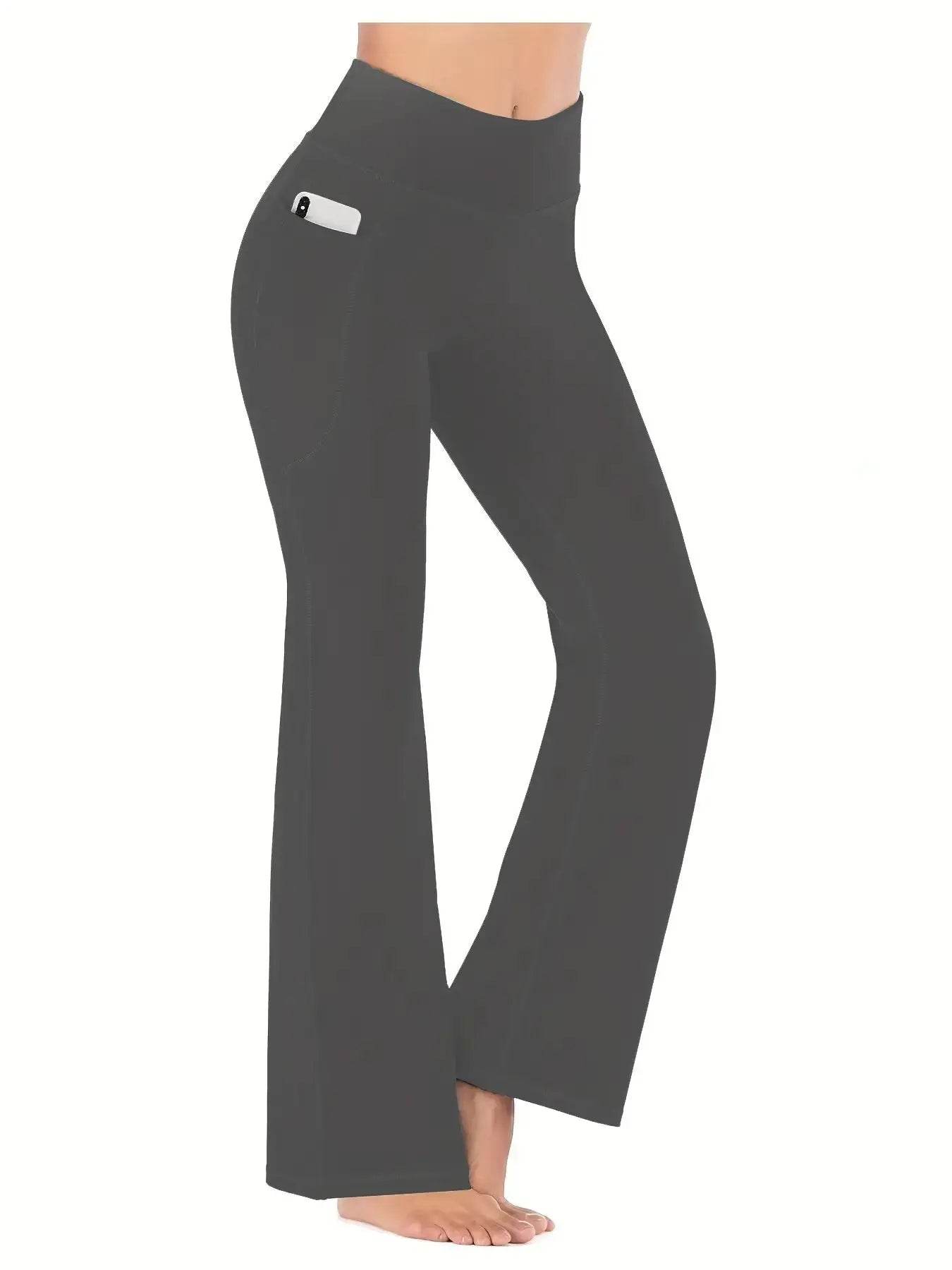 Buy Center Women's High Waist Flared Pants - Pockets & Tummy Tuck - Buy Center UK