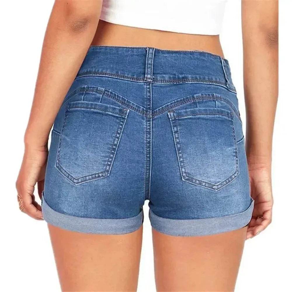 Buy Center Women's Summer Denim Shorts - Stretch Fabric, High Waist - Buy Center UK