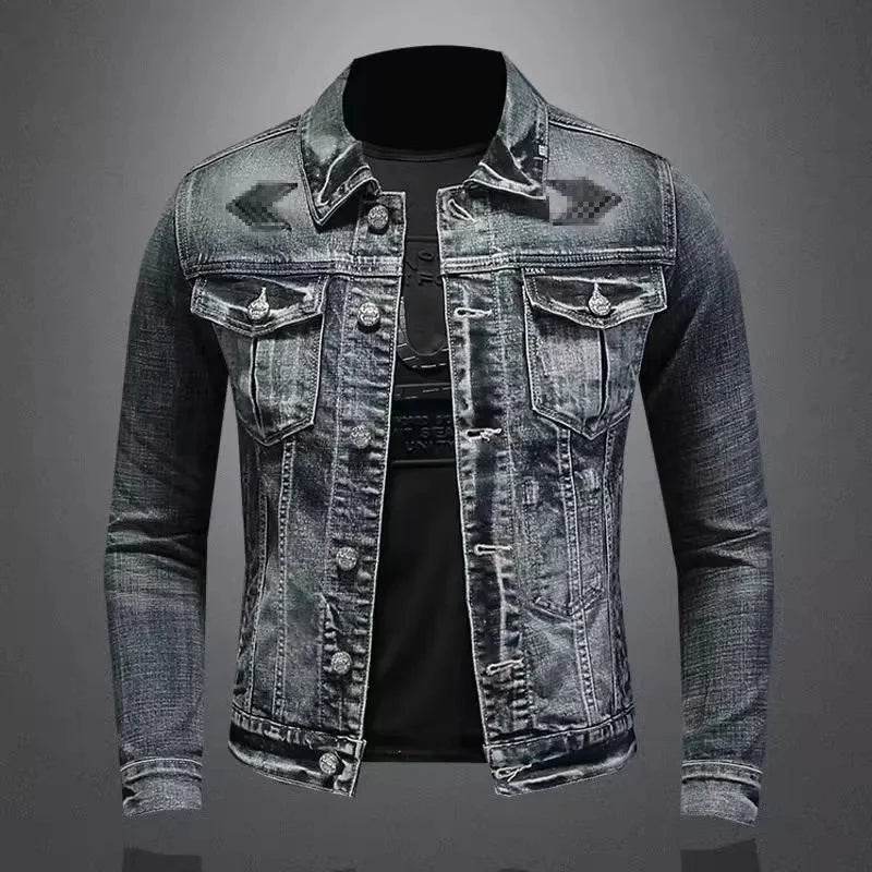 Trendy Stand Collar Zip-Up Denim Jacket for Men - Vintage Style - Buy Center UK