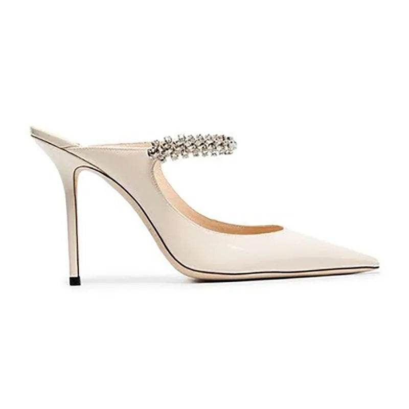 Women's Pointed Toe Mules - Rhinestone Stiletto Sandals for Summer - Buy Center UK