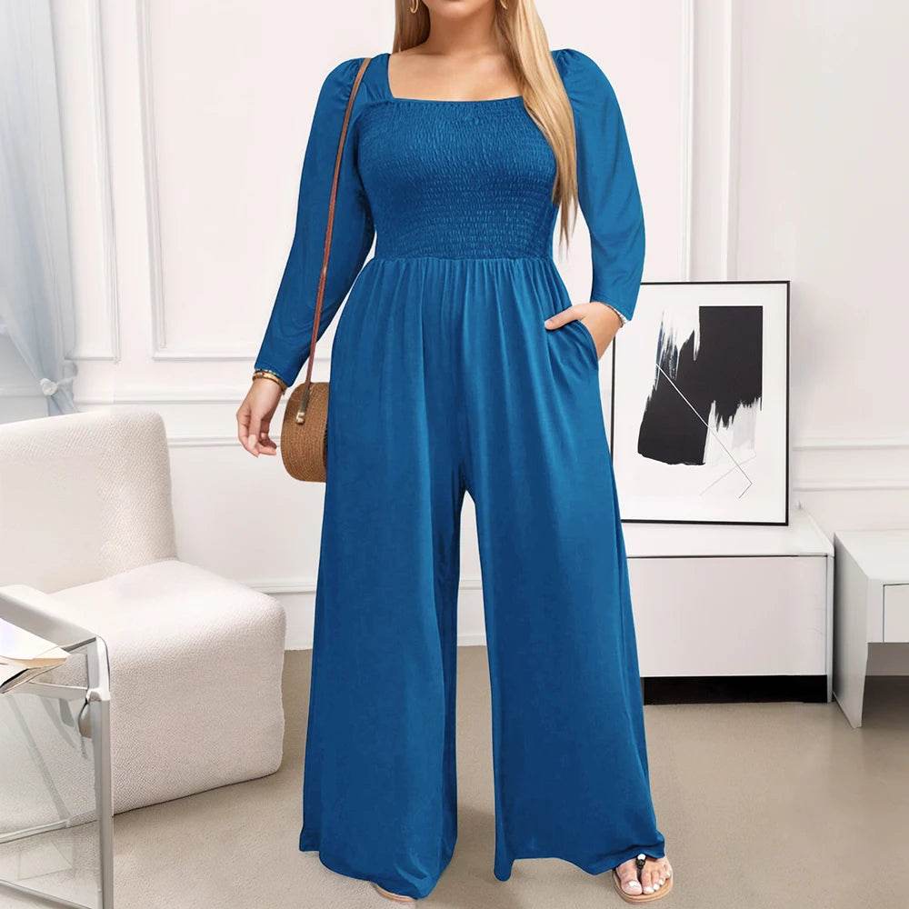 Plus Size Women Wide Leg Jumpsuit - Stylish Autumn Winter Outfit - Buy Center UK