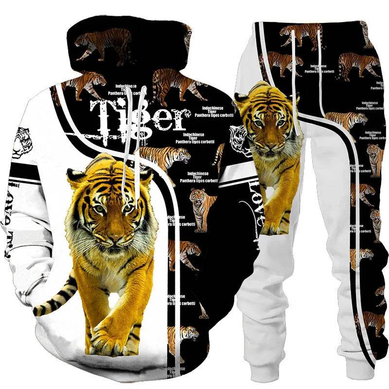 3D Tiger Printed Tracksuit Set - Unisex Hoodie & Pants, Cozy Style - Buy Center UK