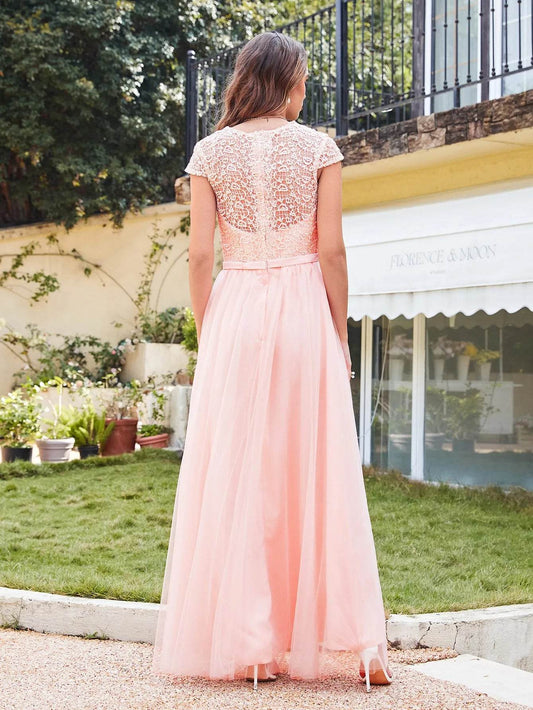 Pearl Pink Chiffon Lace Bridesmaid Dress - A-Line Sweetheart Gown - Buy Center UK