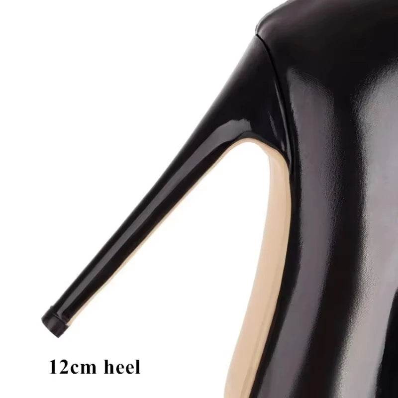 Sgesvier Sexy Stiletto Patent Leather Boots - Thin High Heels - Buy Center UK