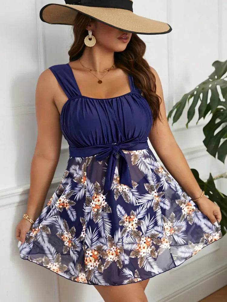 Plus Size Tankini Swimwear - Floral Print Two-Piece Swimsuit Women - Buy Center UK