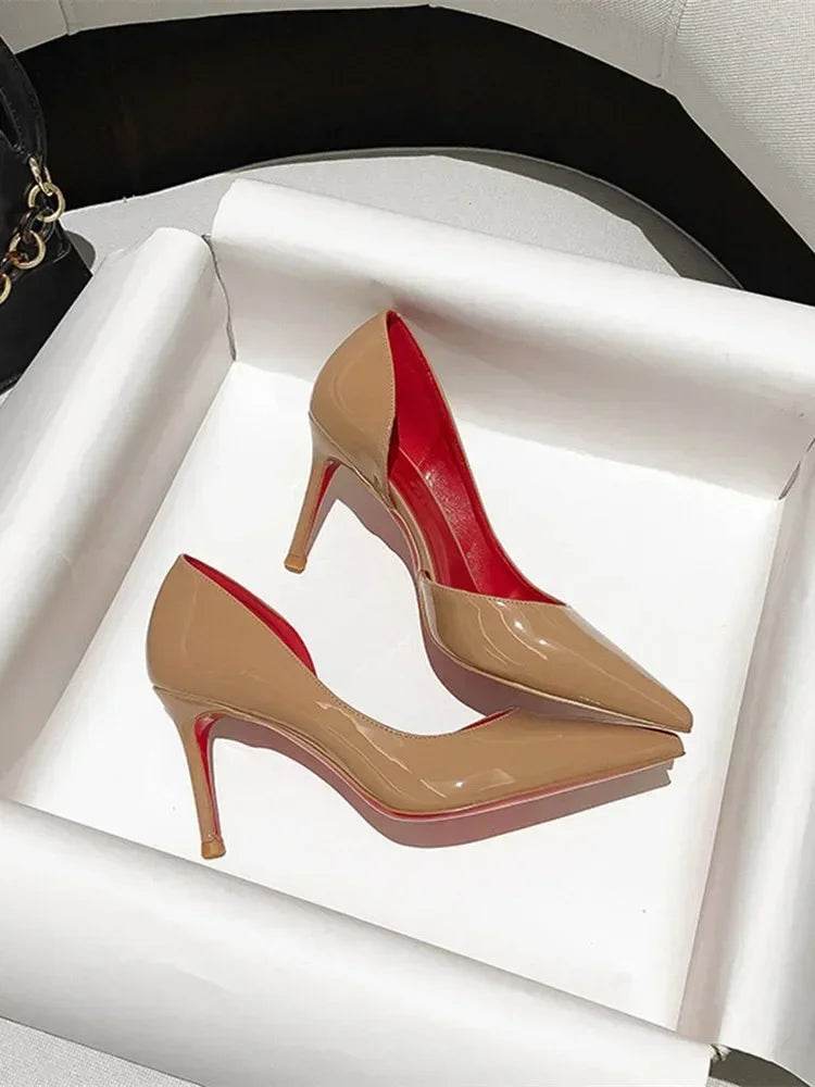 UOSU Black Patent Leather High Heel Pumps - Sexy Pointed Toe Design - Buy Center UK