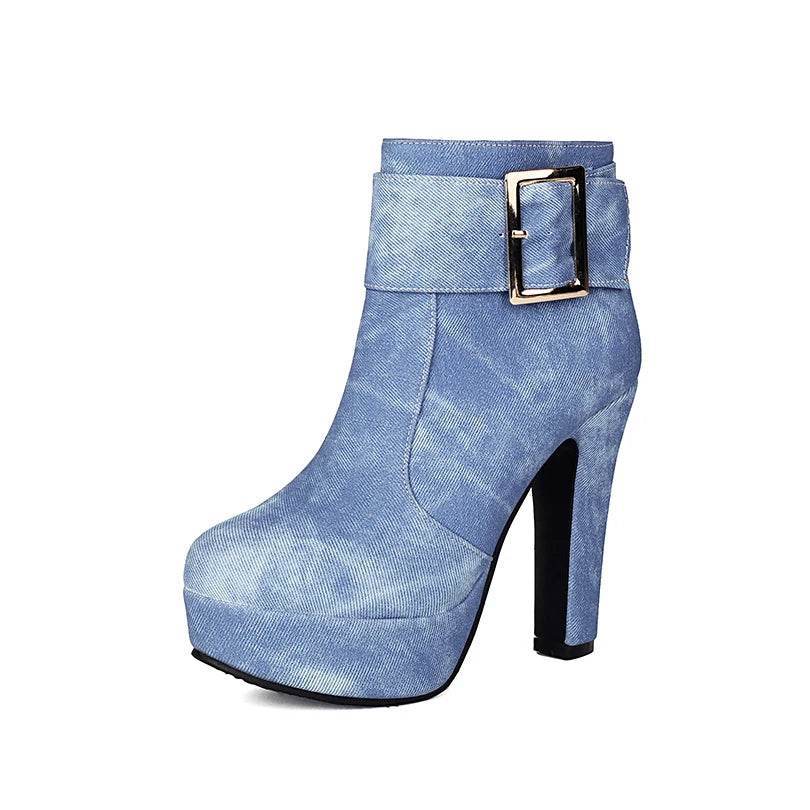 ENMAYER Women's Denim Platform Ankle Boots - Ultra-High Thick Heels - Buy Center UK