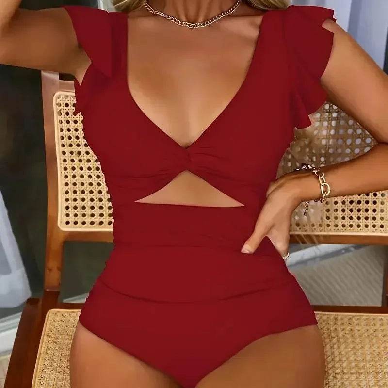 Buy Center Contrast Mesh One Piece Swimsuit - V Neck Tummy Control - Buy Center UK