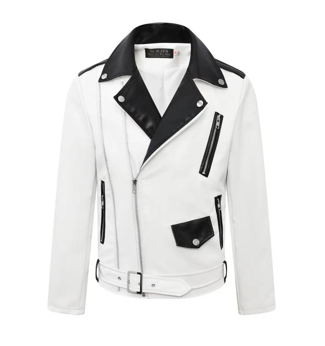 Buy Center Men's Motorcycle Leather Jacket - Slim Fit, Oblique Zipper - Buy Center UK