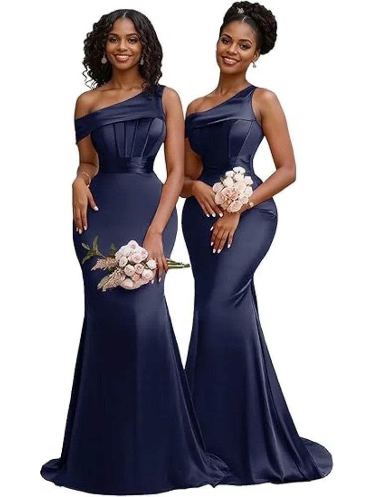 Buy Center Mermaid One Shoulder Satin Bridesmaid Dress - Elegant Gown - Buy Center UK