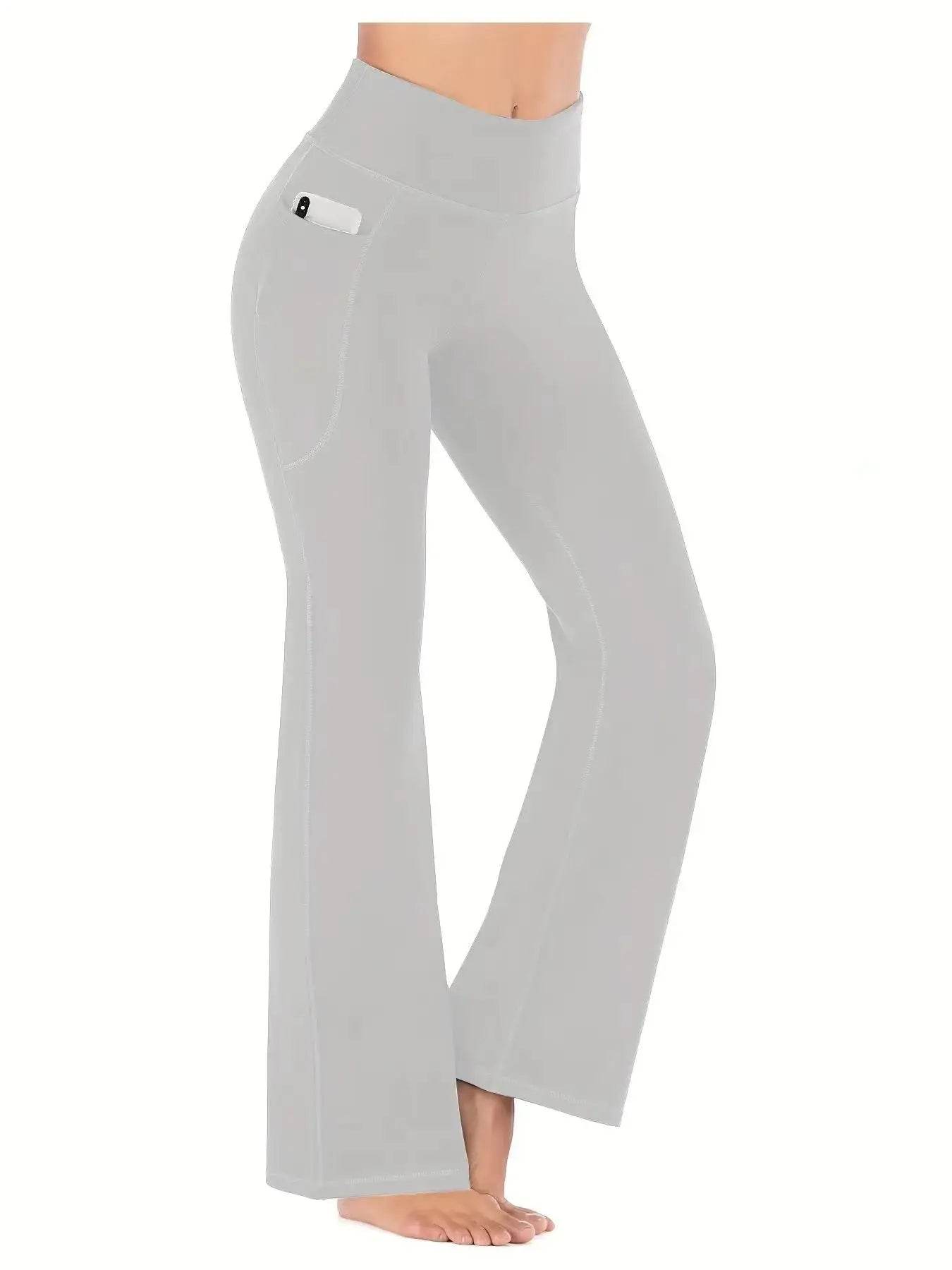 Buy Center Women's High Waist Flared Pants - Pockets & Tummy Tuck - Buy Center UK