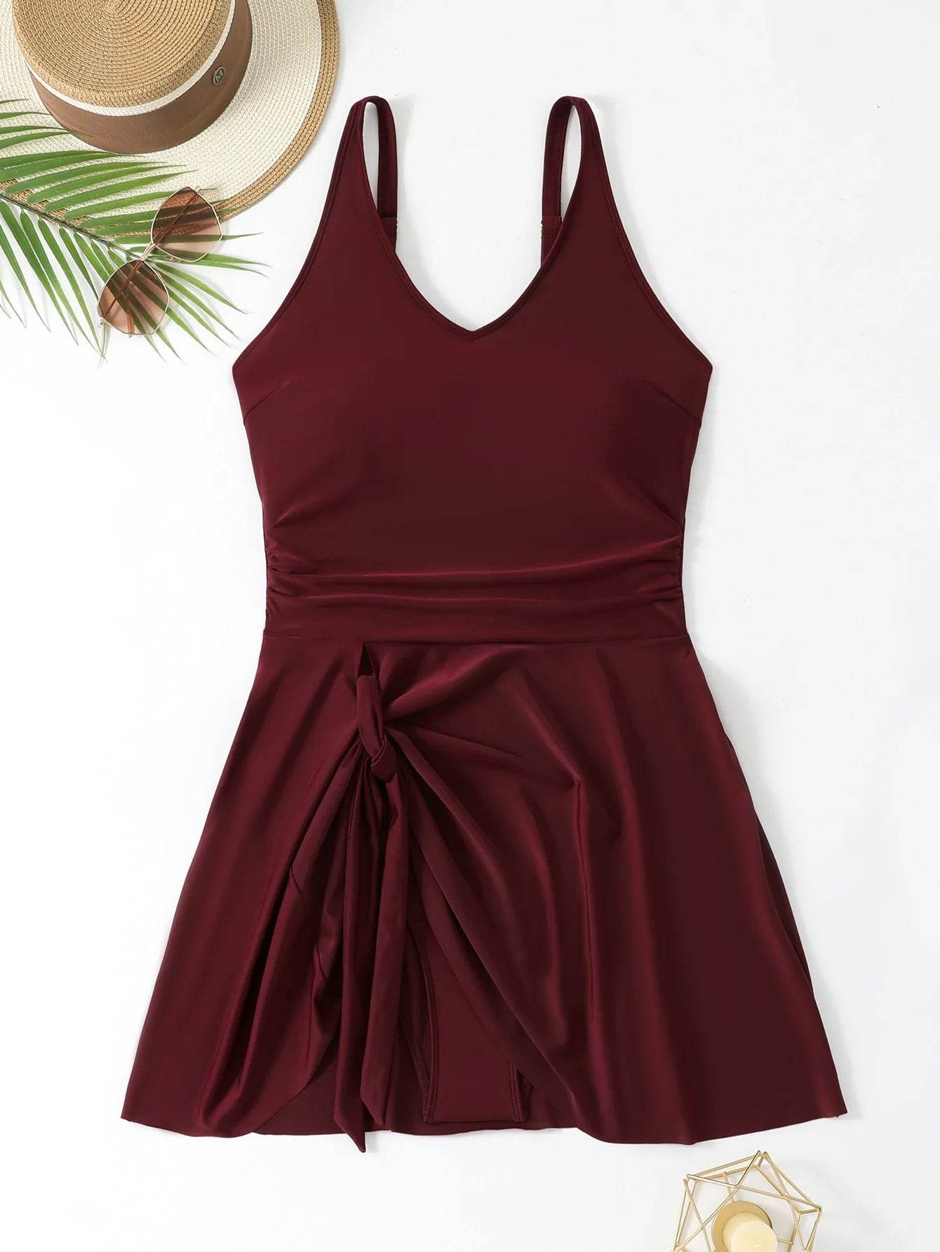 2025 Sexy Women's Summer Swim Dress - V Neck Side Tie Monokini - Buy Center UK