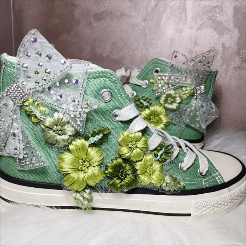 Buy Center Women's High-top Canvas Shoes - Green Bow Embroidery, Big Size - Buy Center UK