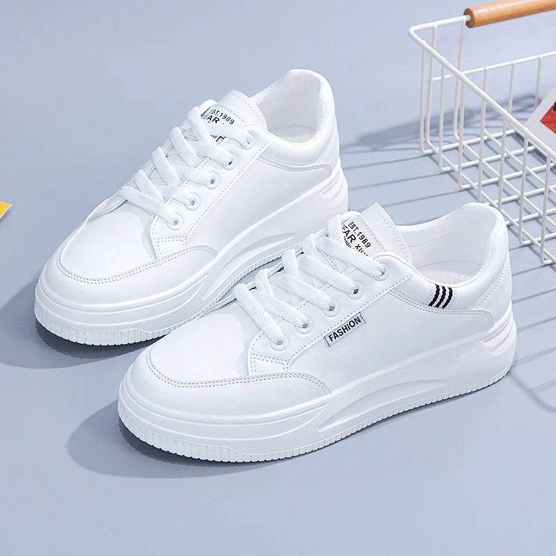 Buy Center Women White Sneakers - Lace-Up, Thick Bottom, Anti-Slip - Buy Center UK