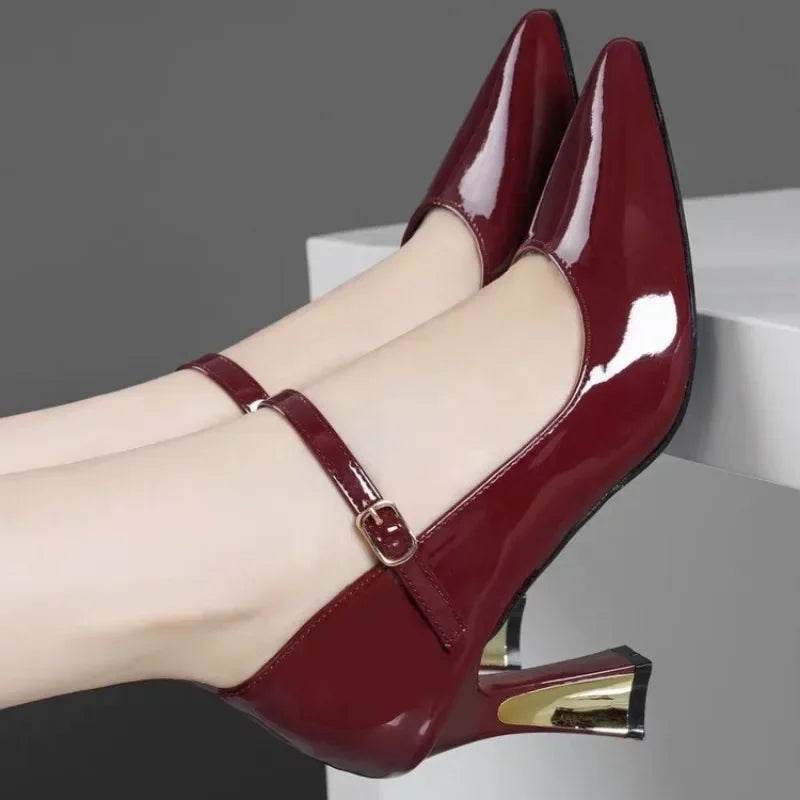 Elegant Pointed Toe High Heels - Chunky Leather Pumps for Women - Buy Center UK