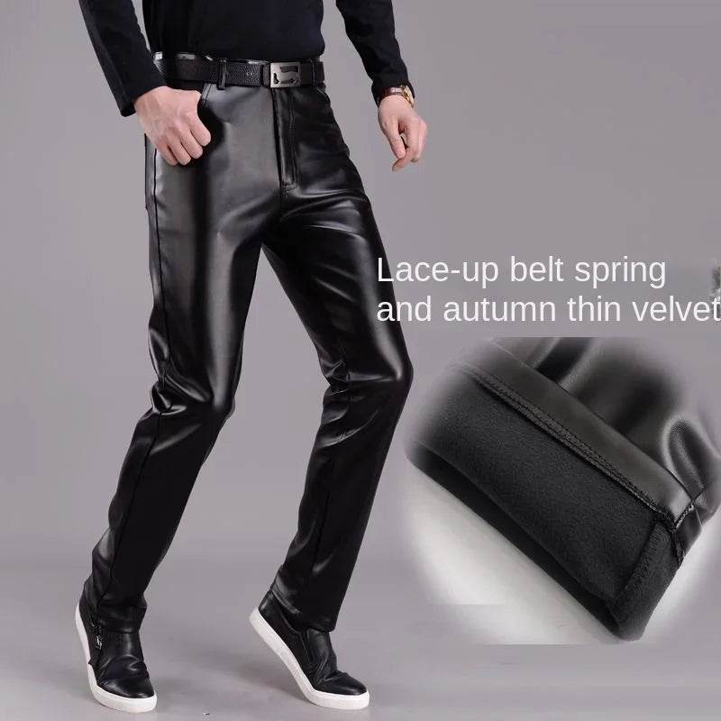 Buy Center Fleece-Lined Men's Leather Pants - Slim Fit, Black Style - Buy Center UK