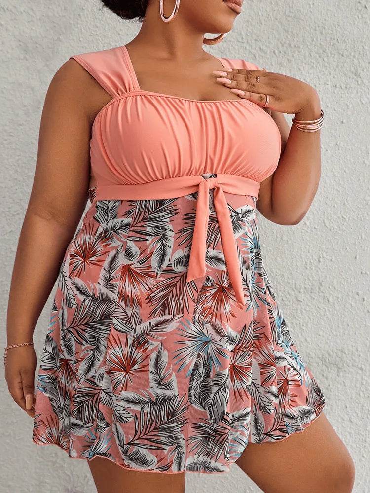 Plus Size Tankini Swimwear - Floral Print Two-Piece Swimsuit Women - Buy Center UK