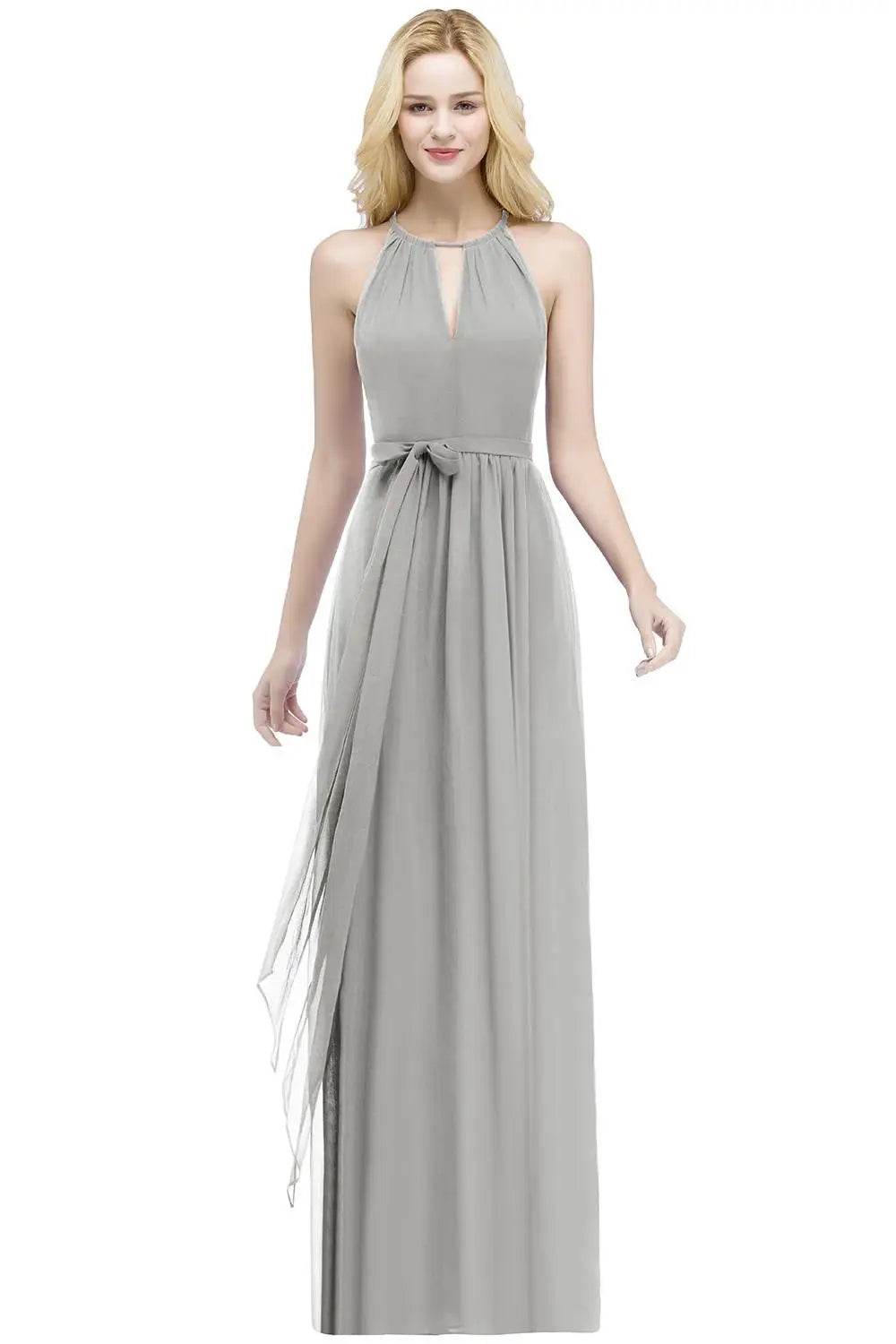 Sky Blue Halter Bridesmaid Dress - A-Line Chiffon Evening Gown - Buy Center UK