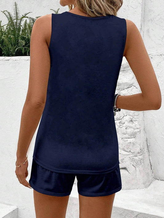 Ladies Feather Print Vest & Solid Color Shorts Set - Summer Stylish - Buy Center UK