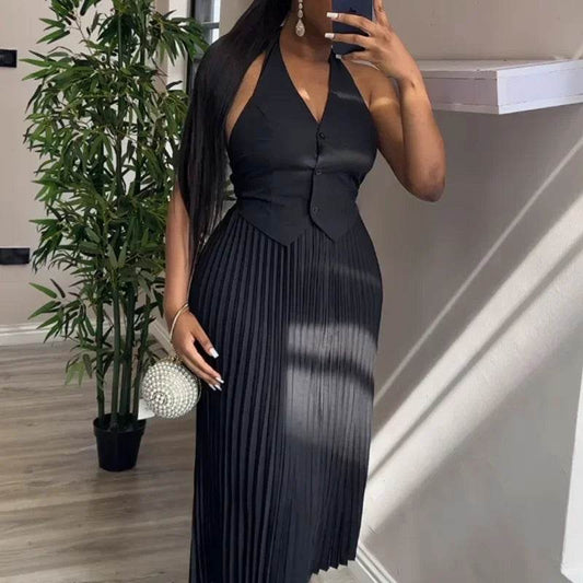 Buy Center 2-Piece Summer Outfit - Halter Vest & Pleated Skirt - Buy Center UK