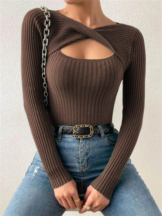 Buy Center Women's Casual Hollow Out Long Sleeve Pullover Tee - Buy Center UK