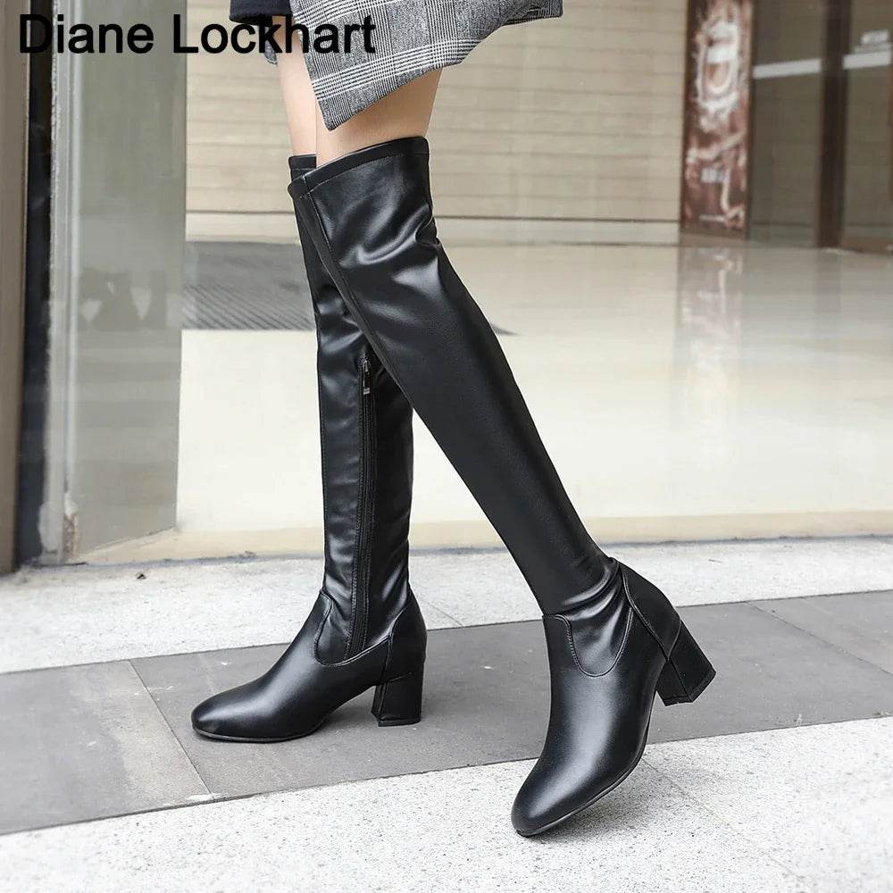 Buy Center Over The Knee Boots - Thick Heels, PU Leather, Stylish - Buy Center UK