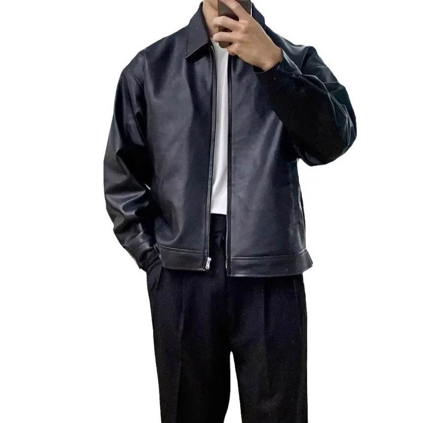 Trendy Men's Leather Jacket - Lightweight Korean Style Motorcycle Vest - Buy Center UK
