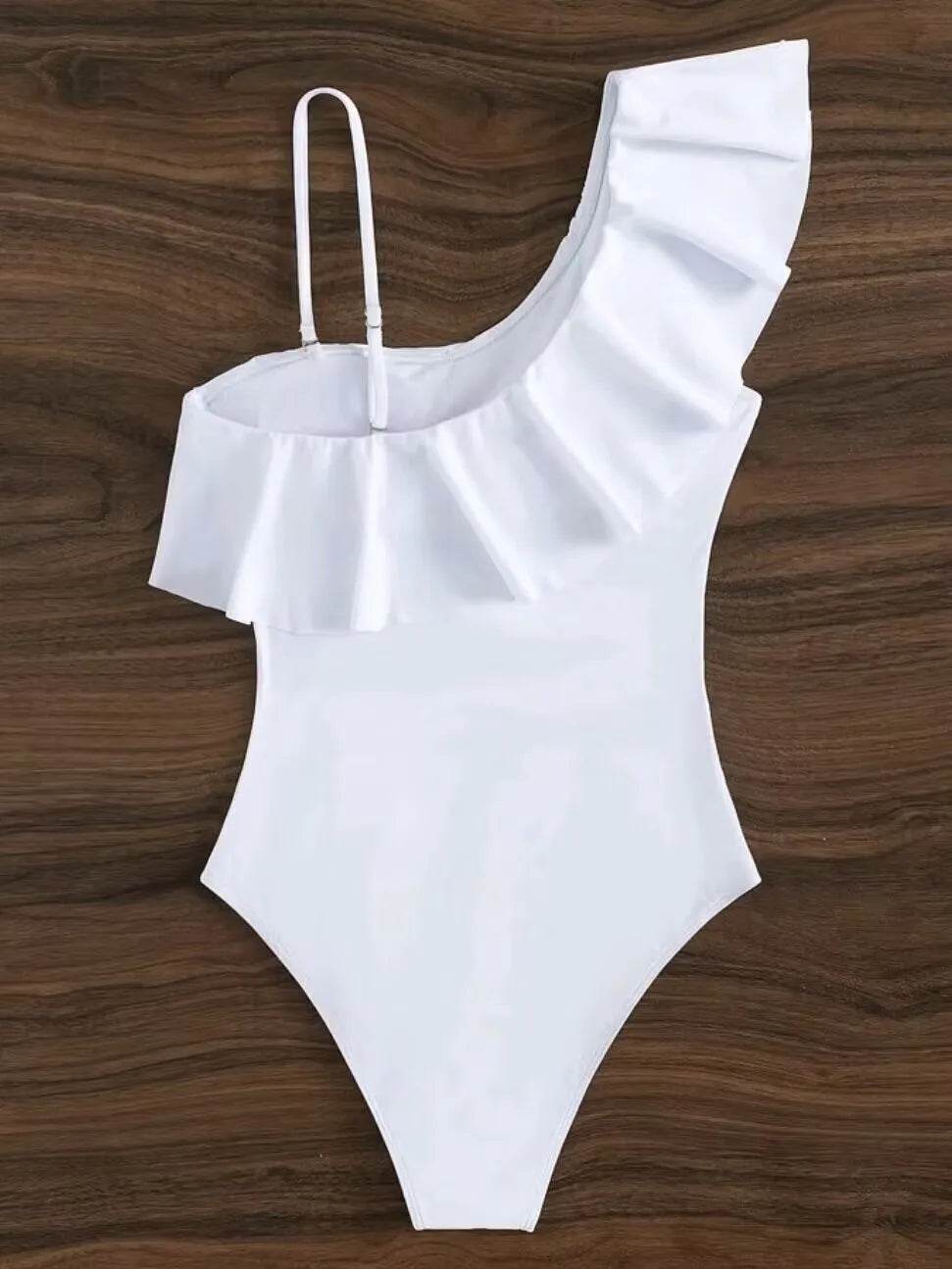 Ruffle Contrast Mesh One-Piece Swimsuit - Trendy Women’s Swimwear - Buy Center UK