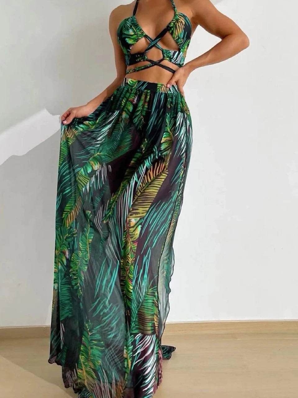 Buy Center 3 Pieces Tie Dye Bikini Set - Sexy Halter & Cover-Up Pants - Buy Center UK