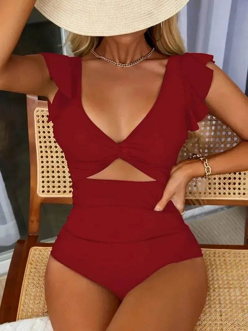 Buy Center V Neck Contrast Mesh One Piece Swimsuit - Tummy Control - Buy Center UK