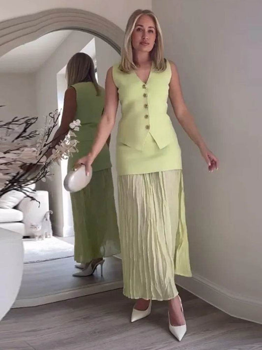 Buy Center Knitted V-neck Patchwork Skirt Set - Summer Slim Fit - Buy Center UK