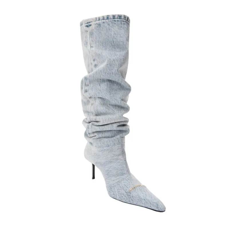Wind Pointed Folded Pile Boots - Stiletto High Heels for All Seasons - Buy Center UK