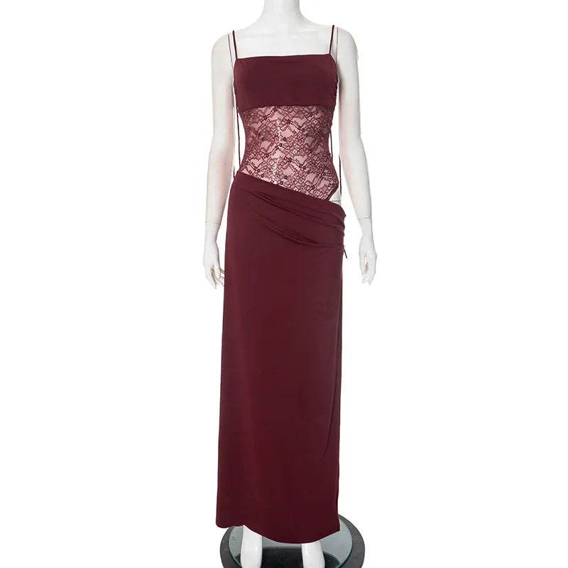 Elegant Lace Cut Out Maxi Dress - Sexy Spaghetti Strap for Summer - Buy Center UK