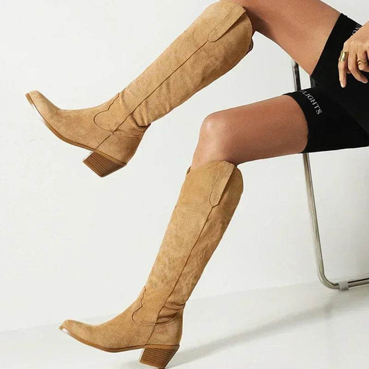 Buy Center Brown PU Leather Knee High Boots - Pointed Toe Design - Buy Center UK