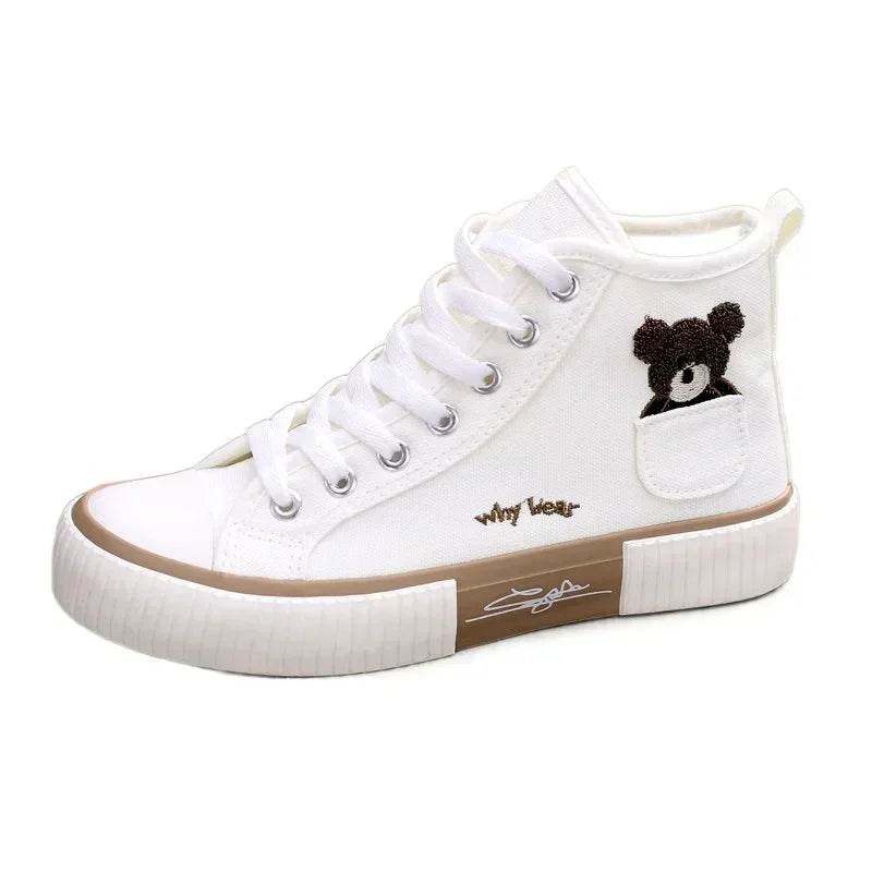 Buy Center Women's Canvas Sneakers - Cute Pocket Bear High-Top Shoes - Buy Center UK