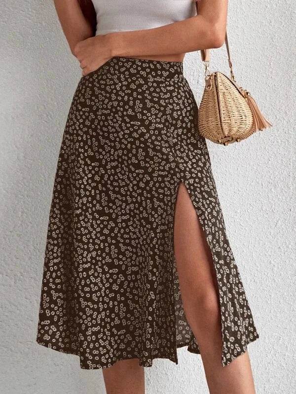 Buy Center Women's Floral A-Line Skirt - Versatile Zipper Design - Buy Center UK