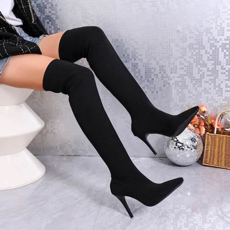 Buy Center Women's Slim Heel Boots - Breathable Over-the-Knee Design - Buy Center UK