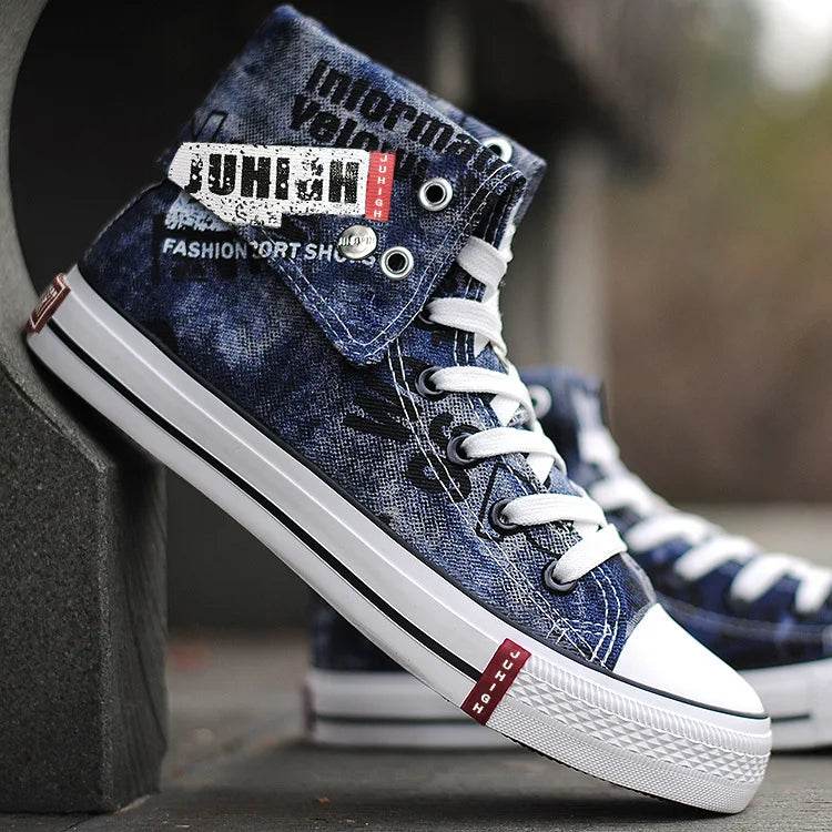 Buy Center High Top Canvas Shoes - Print Denim Lace-Up for Men - Buy Center UK
