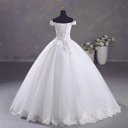 Ashley Gloria Pure White Wedding Dress - Elegant Boat Neck Gown - Buy Center UK