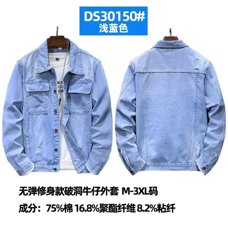 Buy Center Men's Denim Jacket - Casual Turn Down Collar, Full Sleeve - Buy Center UK