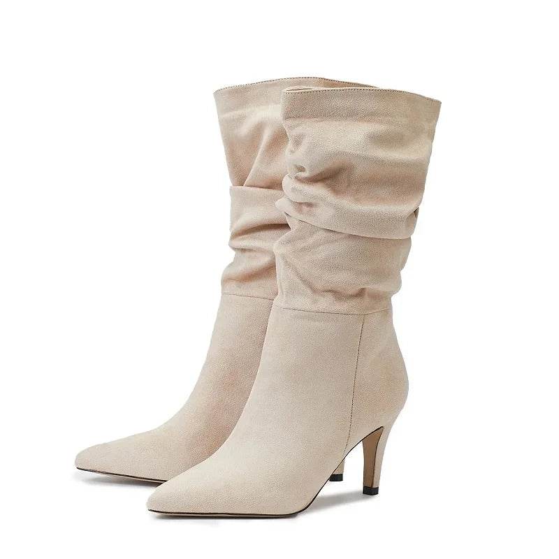 Eilyken Vintage Mid-Calf Booties - Pointed Toe, Thin Low Heels - Buy Center UK