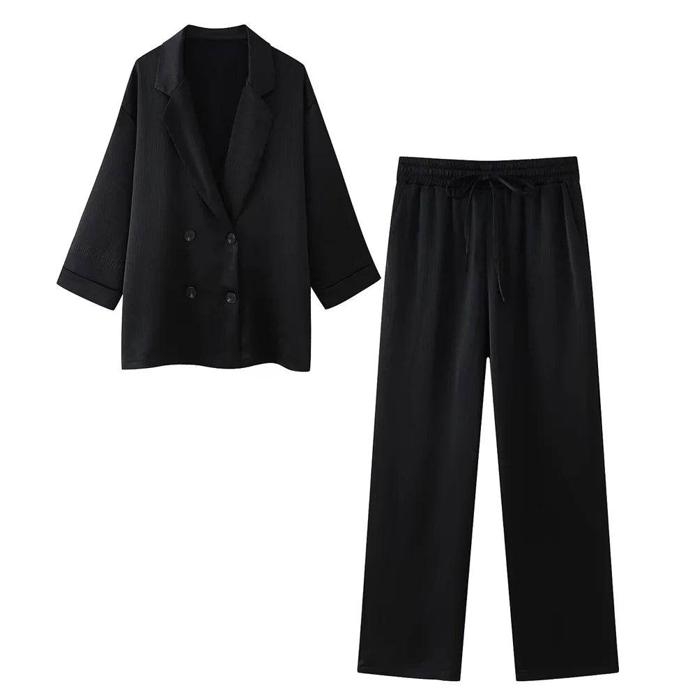 PB&ZA Pink Satin Blazer & Wide-Leg Pants Set - Chic Women's Style - Buy Center UK