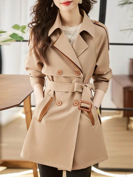 Buy Center Women's Solid Mid-Length Trench Coat - Vintage Style - Buy Center UK
