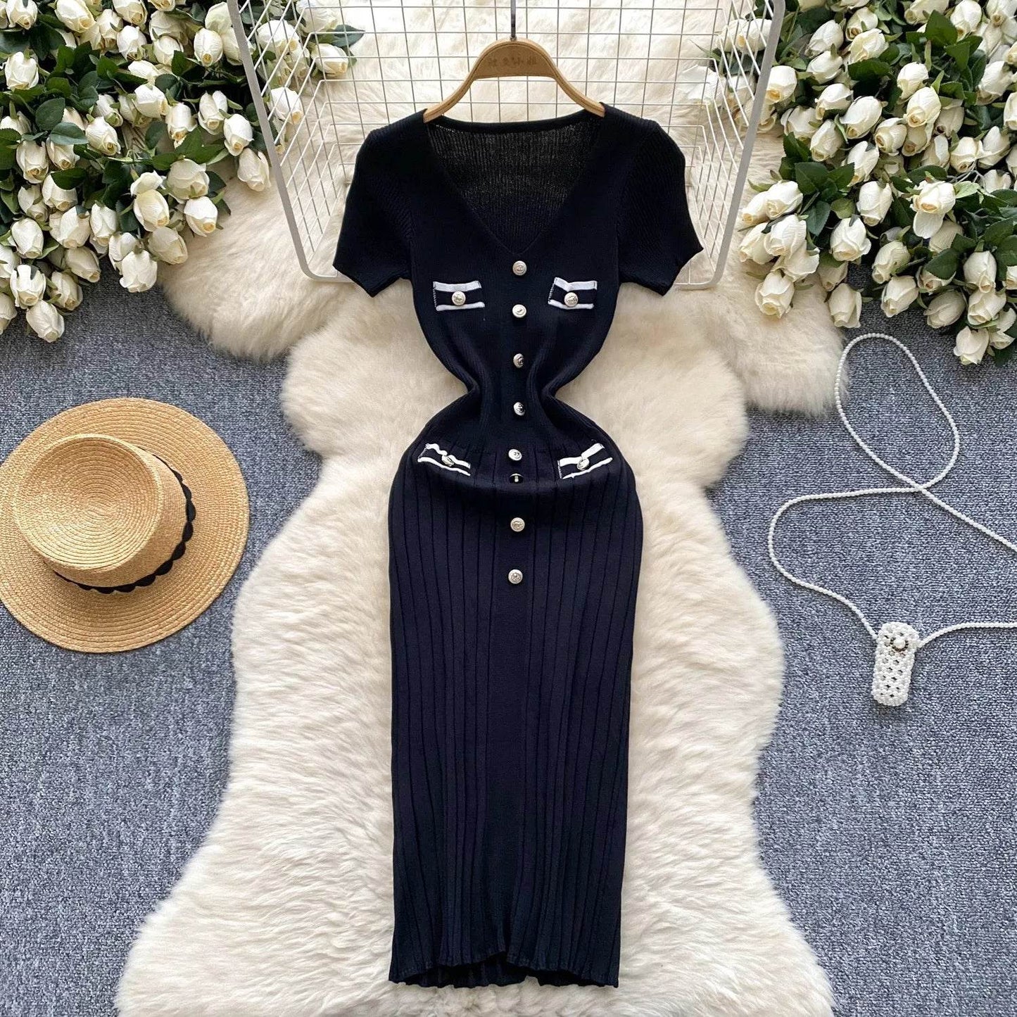 YuooMuoo V-Neck Bodycon Knit Dress - Chic Wrap Hips Design - Buy Center UK