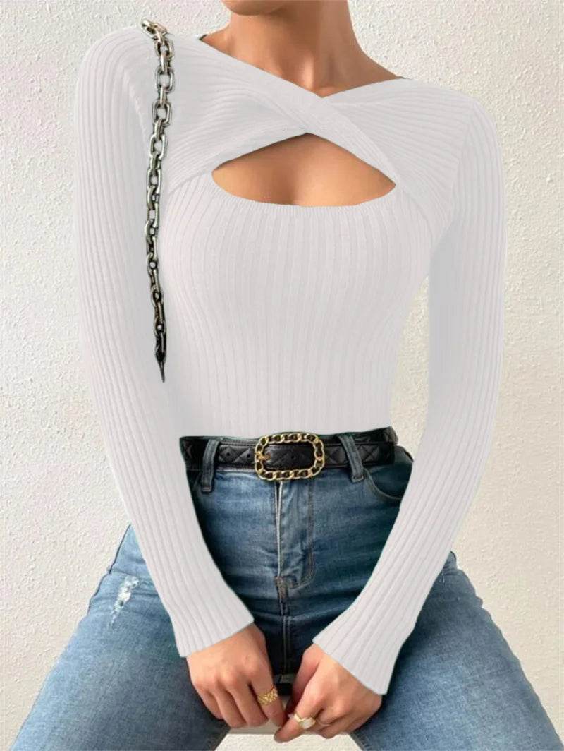 Buy Center Women's Casual Hollow Out Long Sleeve Pullover Tee - Buy Center UK